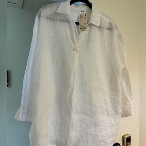 Uniqlo 100% Premium Linen Skipper Collar 3/4 Sleeved Shirt Large new w/ tags